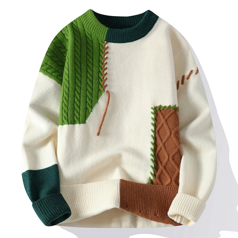 Autumn Winter Warm Men's Sweaters Fashion Turtleneck Patchwork Pullovers New Korean Streetwear Pullover Casual Men Clothing