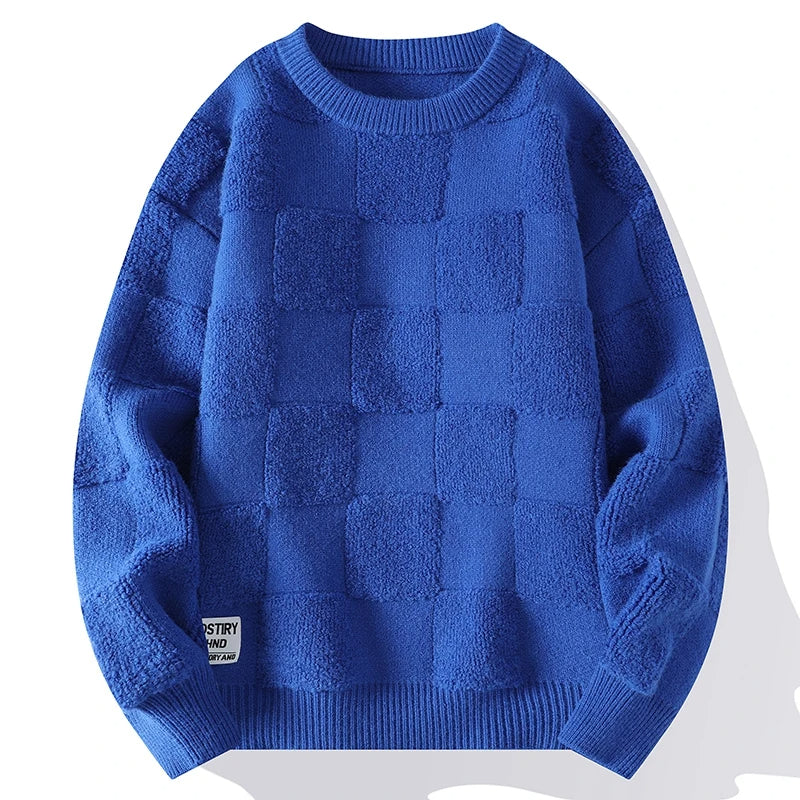 Men Harajuku Fashion Knitted Sweaters Hip Hop Streetwear Loose Plaid Pullover Oversized Casual O-Neck Men Vintage Sweaters