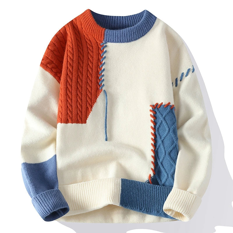 Autumn Winter Warm Men's Sweaters Fashion Turtleneck Patchwork Pullovers New Korean Streetwear Pullover Casual Men Clothing