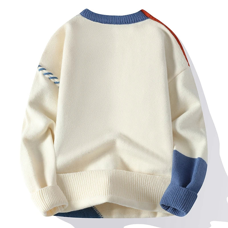 Autumn Winter Warm Men's Sweaters Fashion Turtleneck Patchwork Pullovers New Korean Streetwear Pullover Casual Men Clothing
