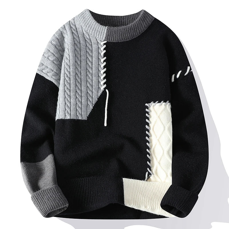 Autumn Winter Warm Men's Sweaters Fashion Turtleneck Patchwork Pullovers New Korean Streetwear Pullover Casual Men Clothing