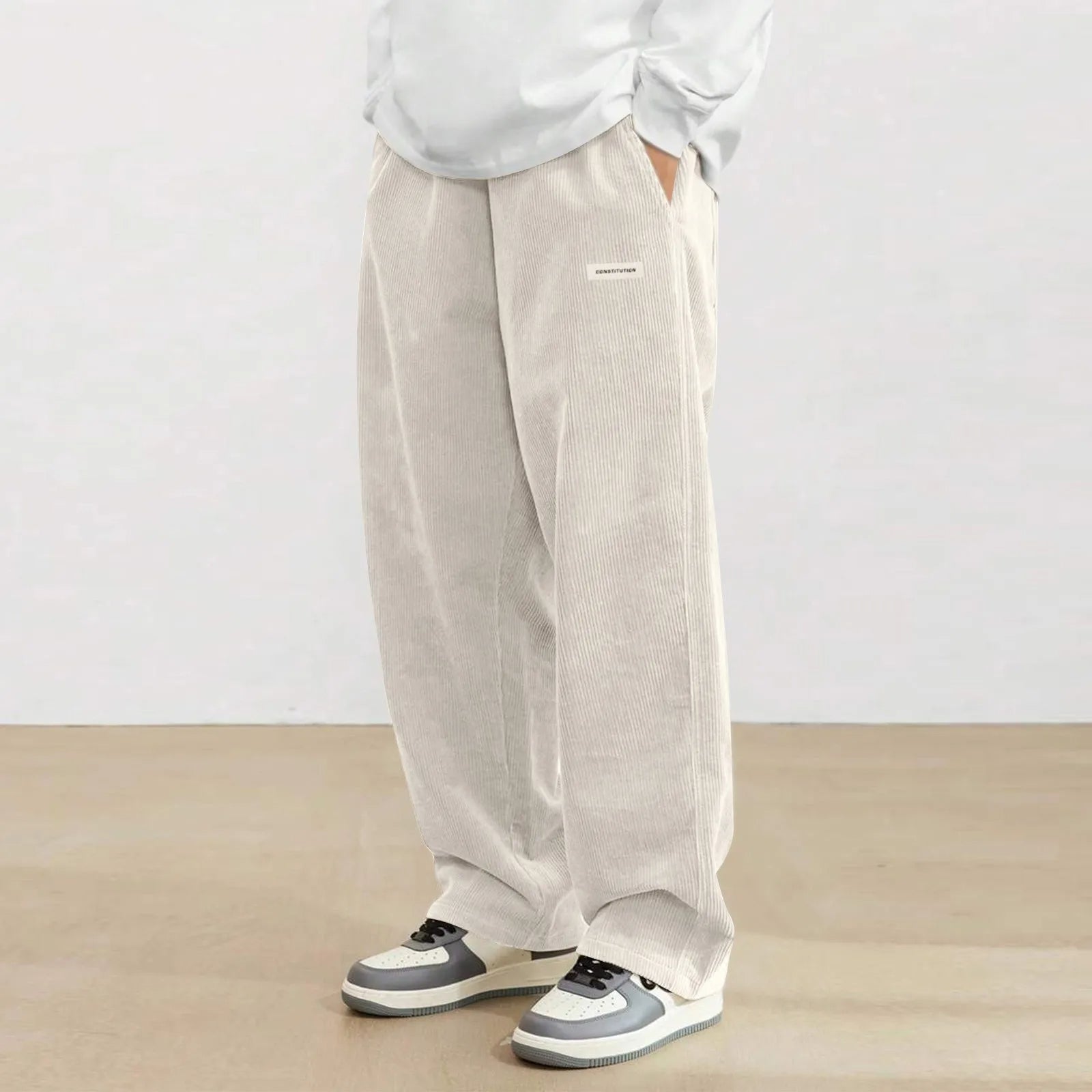 Men's Corduroy Sweatpants - Loose Fit Casual Trousers - Regular Length Cargo Pants for Men and Women